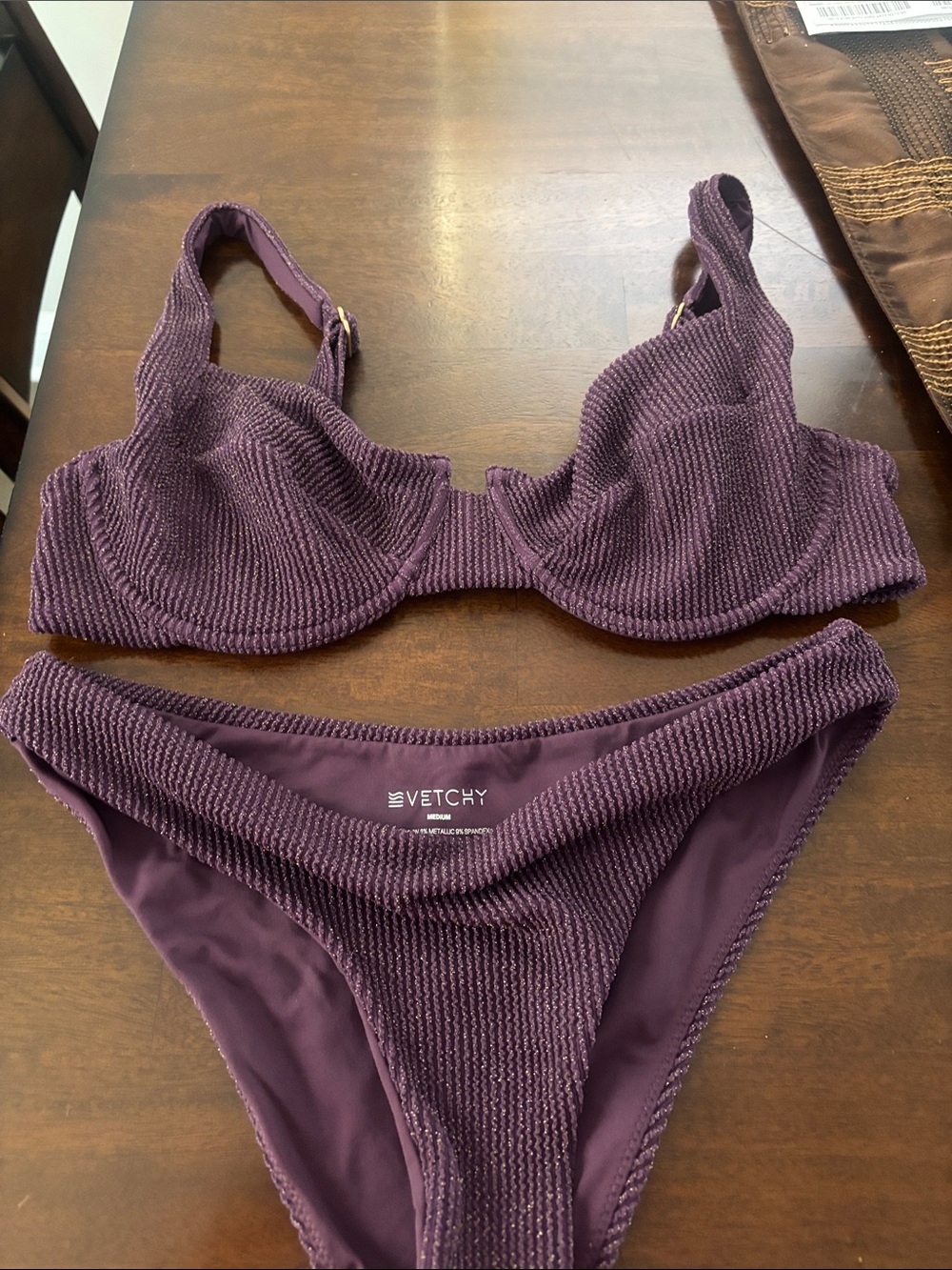 Vetchy Women's Textured Underwire Bikini Set in Deep Plum